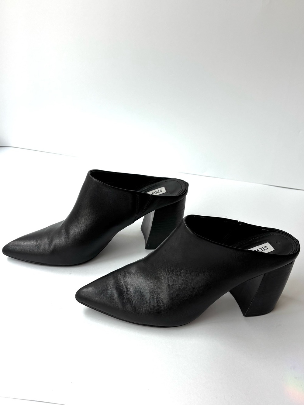 Steve Madden Black Pointed-Toe Leather Mule Heels size 8.5 - Picture 4 of 6